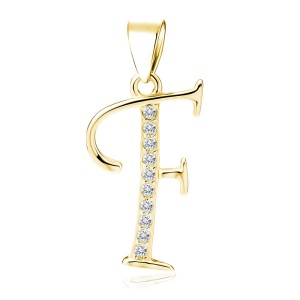 Pandantiv argint placat cu aur galben initiala litera F cu pietre DiAmanti LZ0002G_F-DIA (Argint 925‰ 0,9 g.)